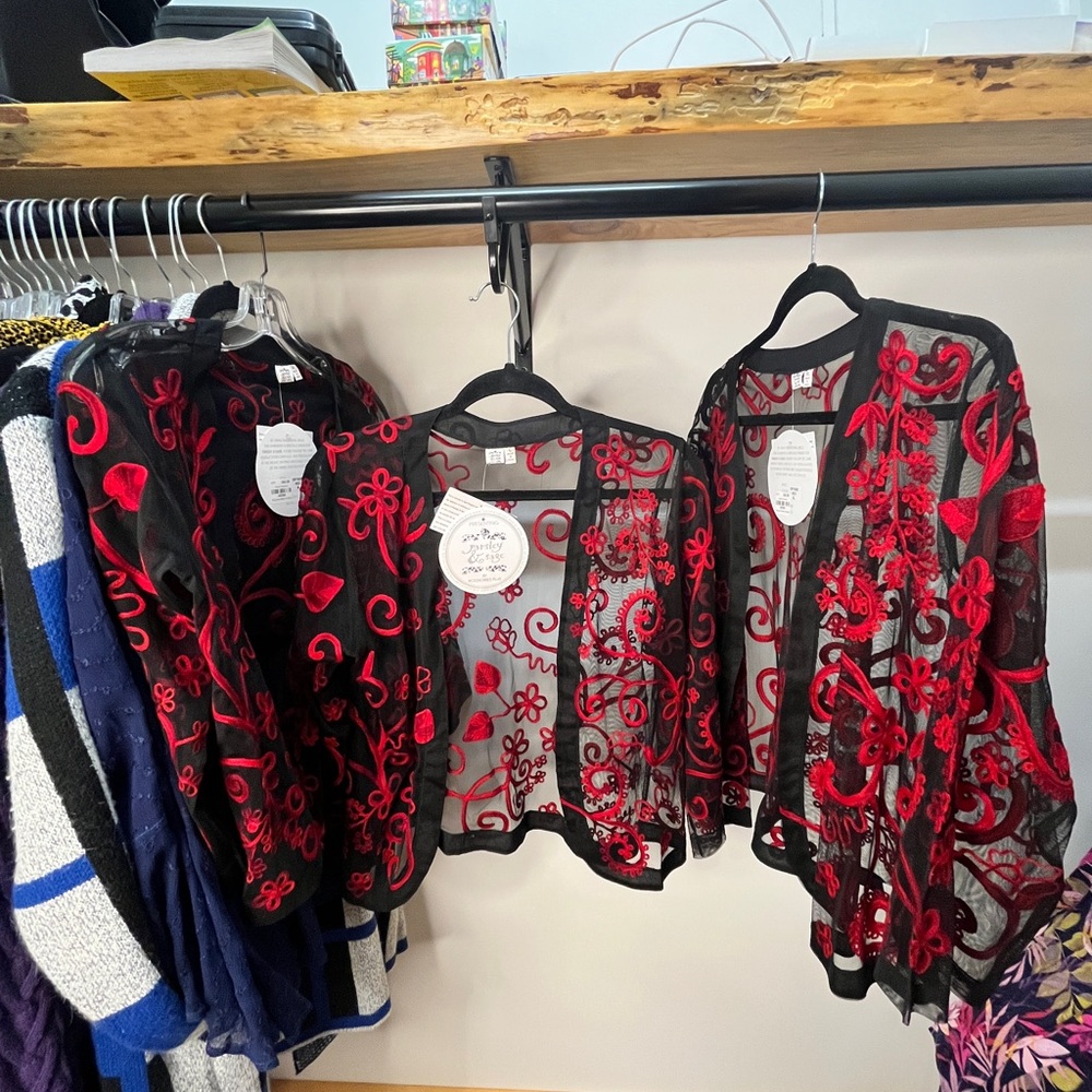 Parsley & Sage Black and Red Embroidered Cardigan